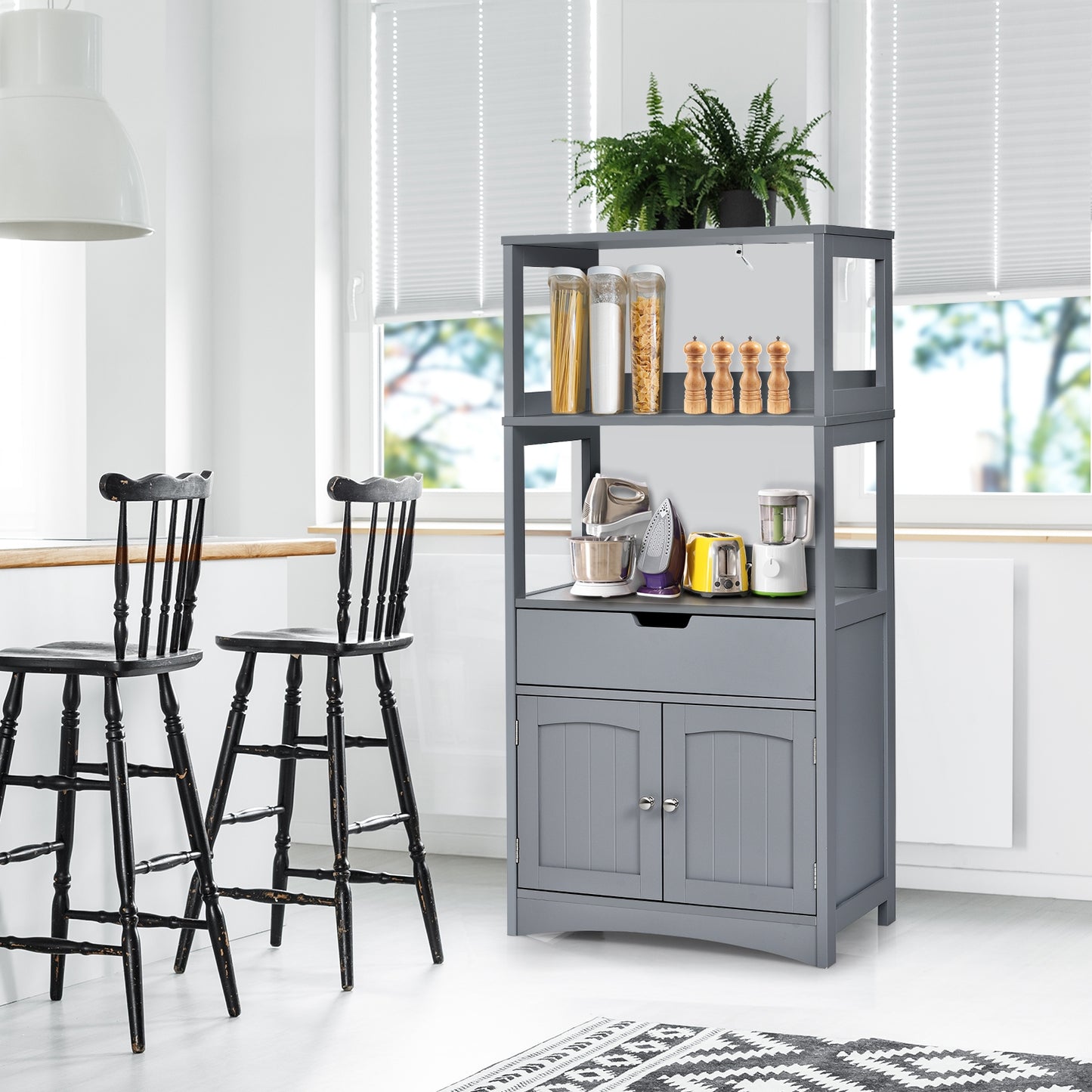 MDF Multifunctional Storage Cabinet with Shelves, Drawer & Enclosed Cabinet