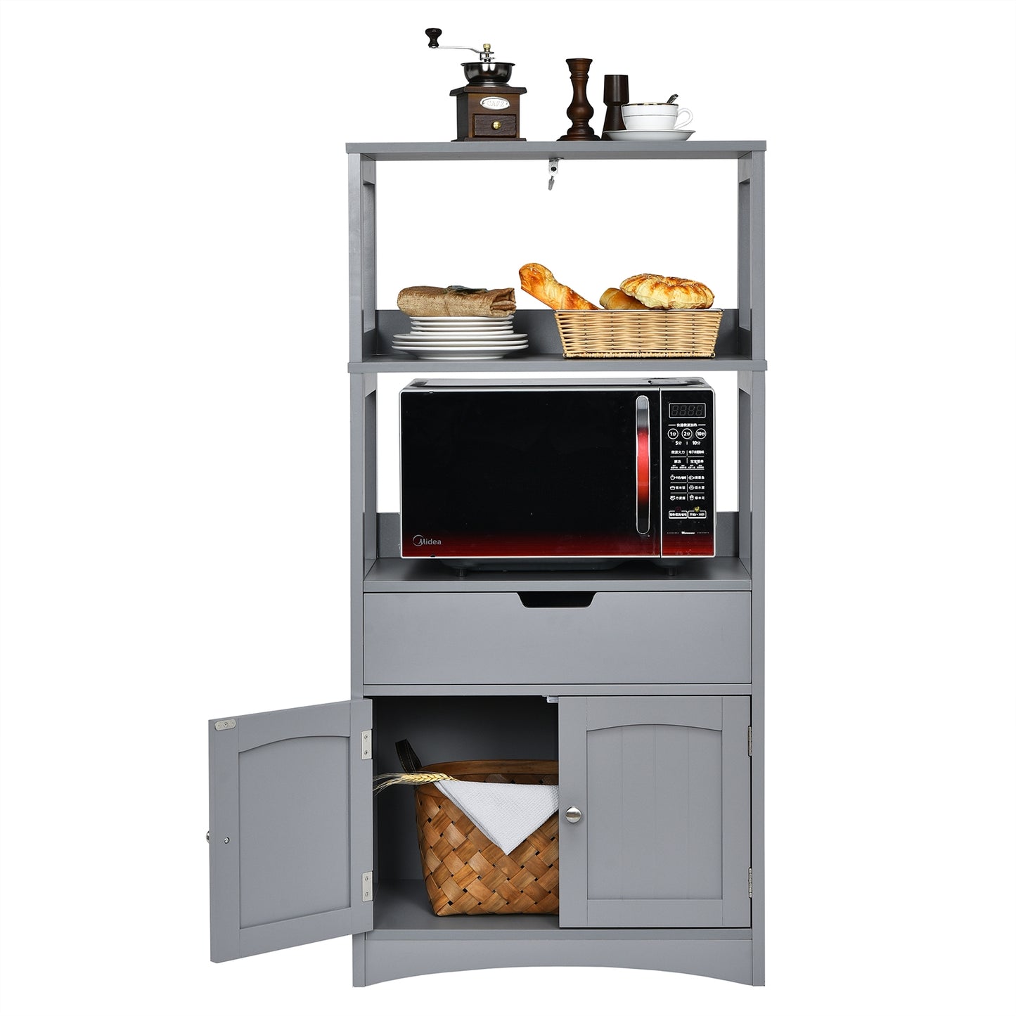MDF Multifunctional Storage Cabinet with Shelves, Drawer & Enclosed Cabinet
