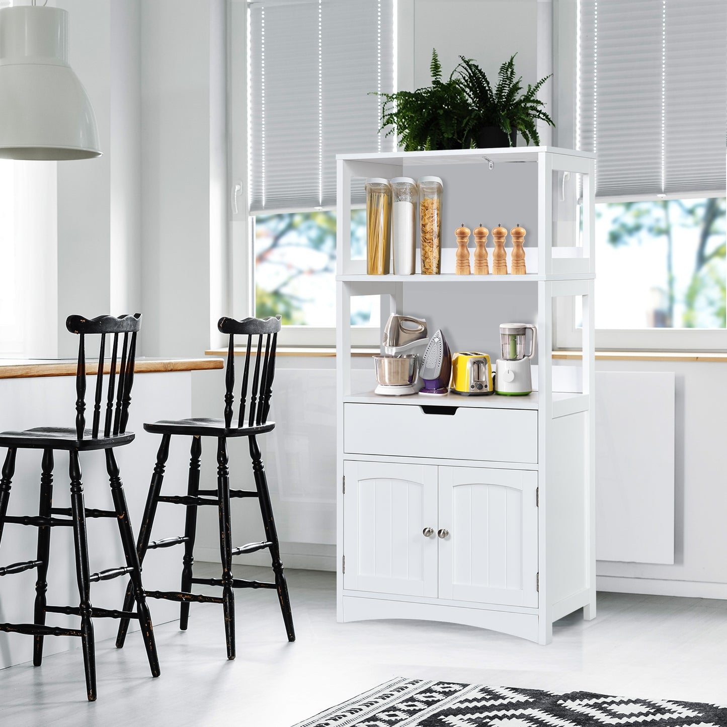 MDF Multifunctional Storage Cabinet with Shelves, Drawer & Enclosed Cabinet