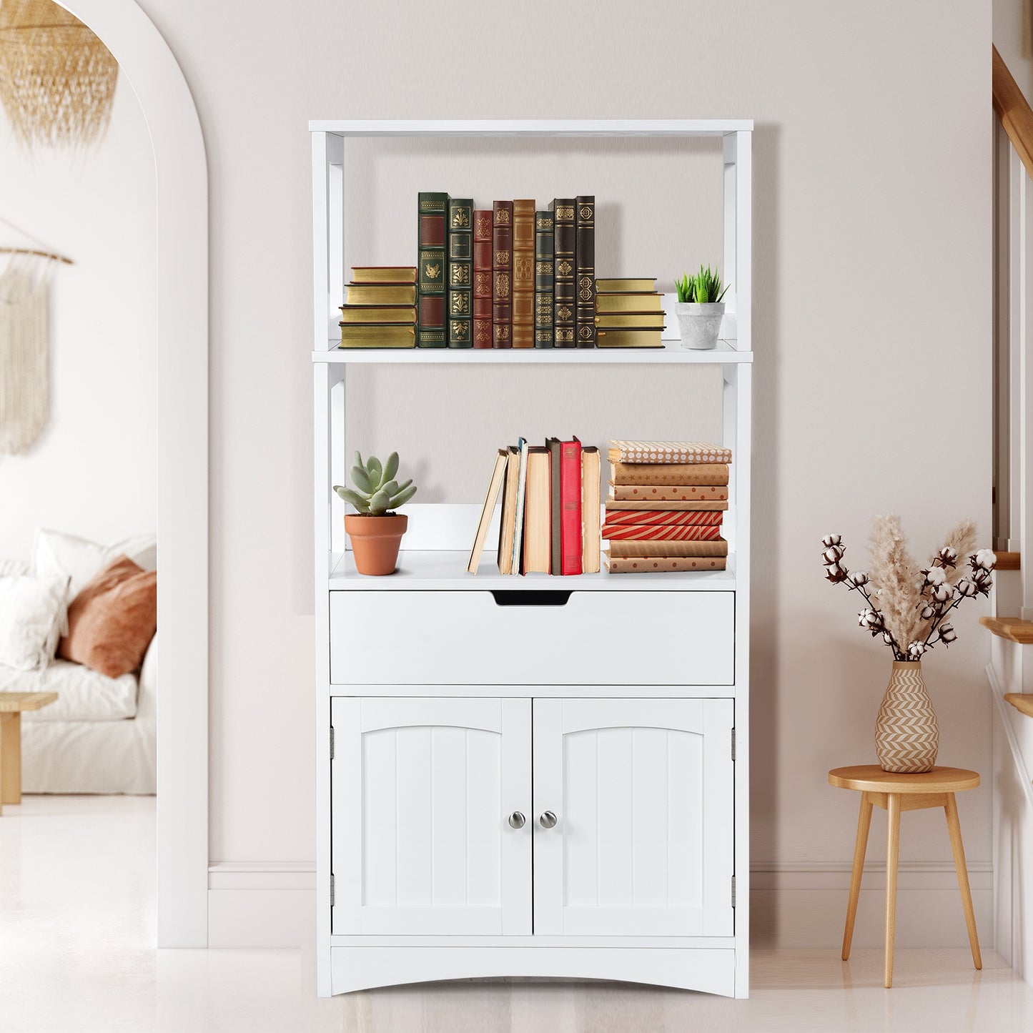 MDF Multifunctional Storage Cabinet with Shelves, Drawer & Enclosed Cabinet