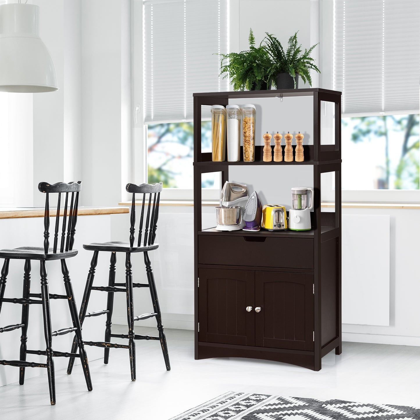 MDF Multifunctional Storage Cabinet with Shelves, Drawer & Enclosed Cabinet