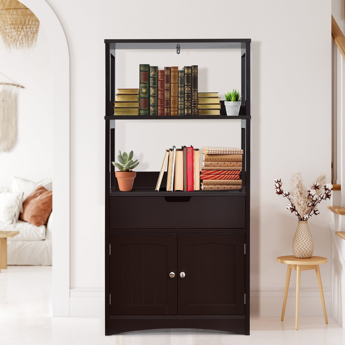 MDF Multifunctional Storage Cabinet with Shelves, Drawer & Enclosed Cabinet