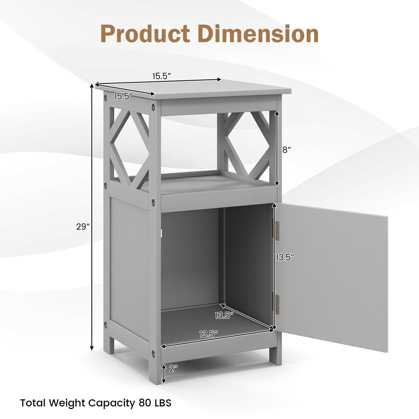 Stylish Bathroom Floor Cabinet with Open Shelf & Single Door Storage