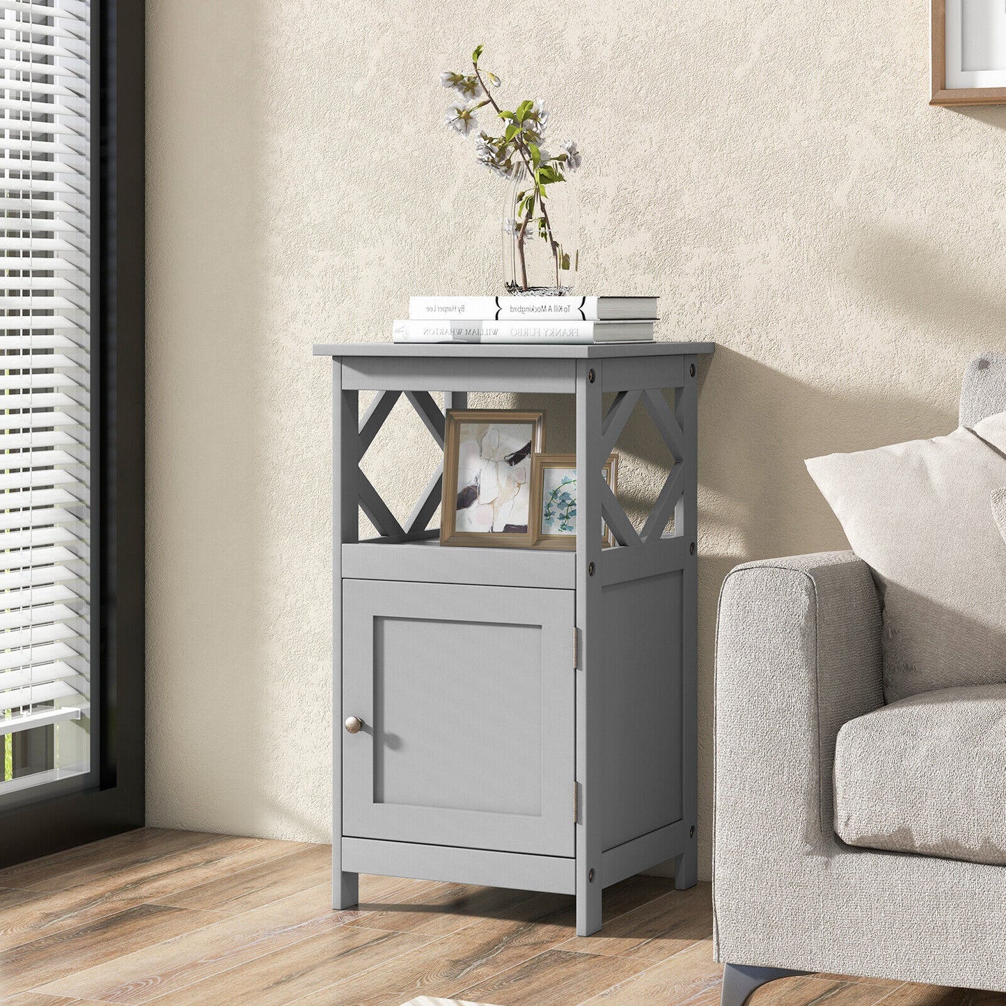 Stylish Bathroom Floor Cabinet with Open Shelf & Single Door Storage