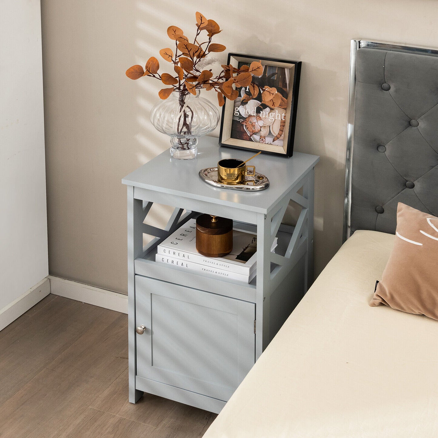 Stylish Bathroom Floor Cabinet with Open Shelf & Single Door Storage