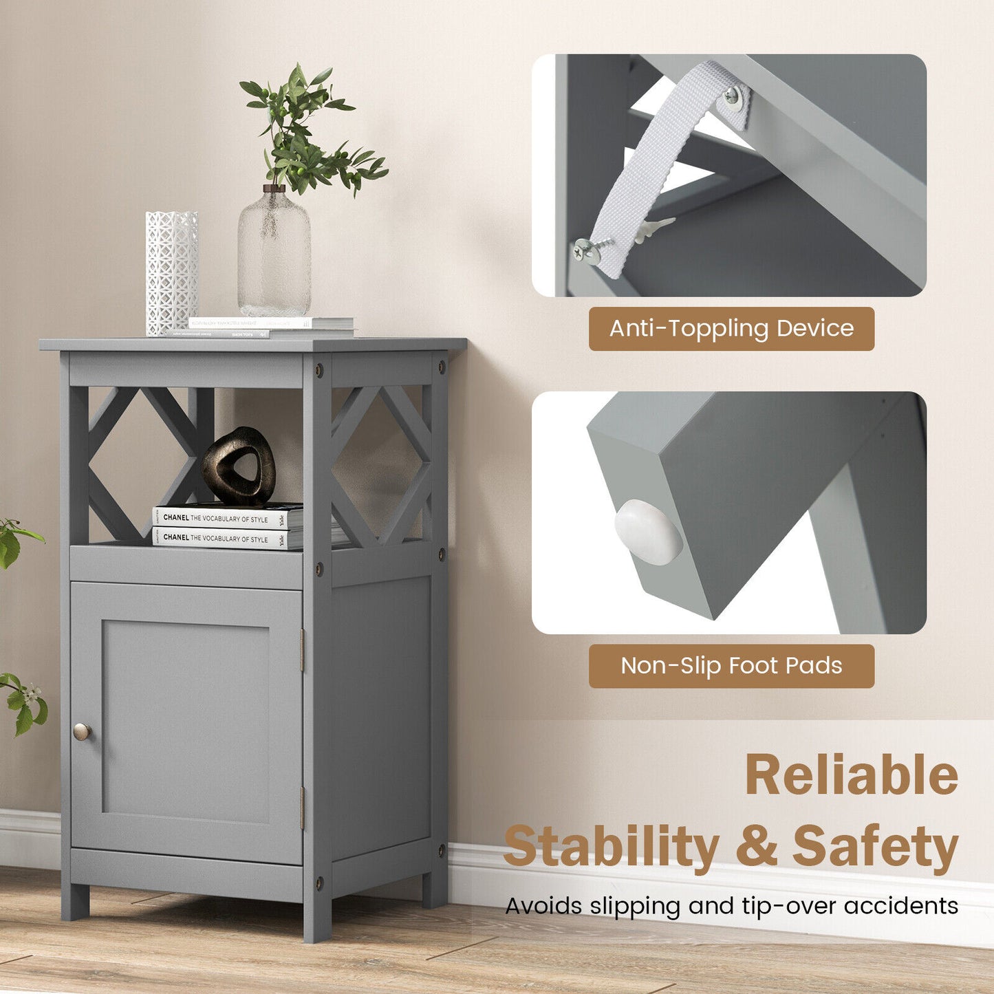 Stylish Bathroom Floor Cabinet with Open Shelf & Single Door Storage