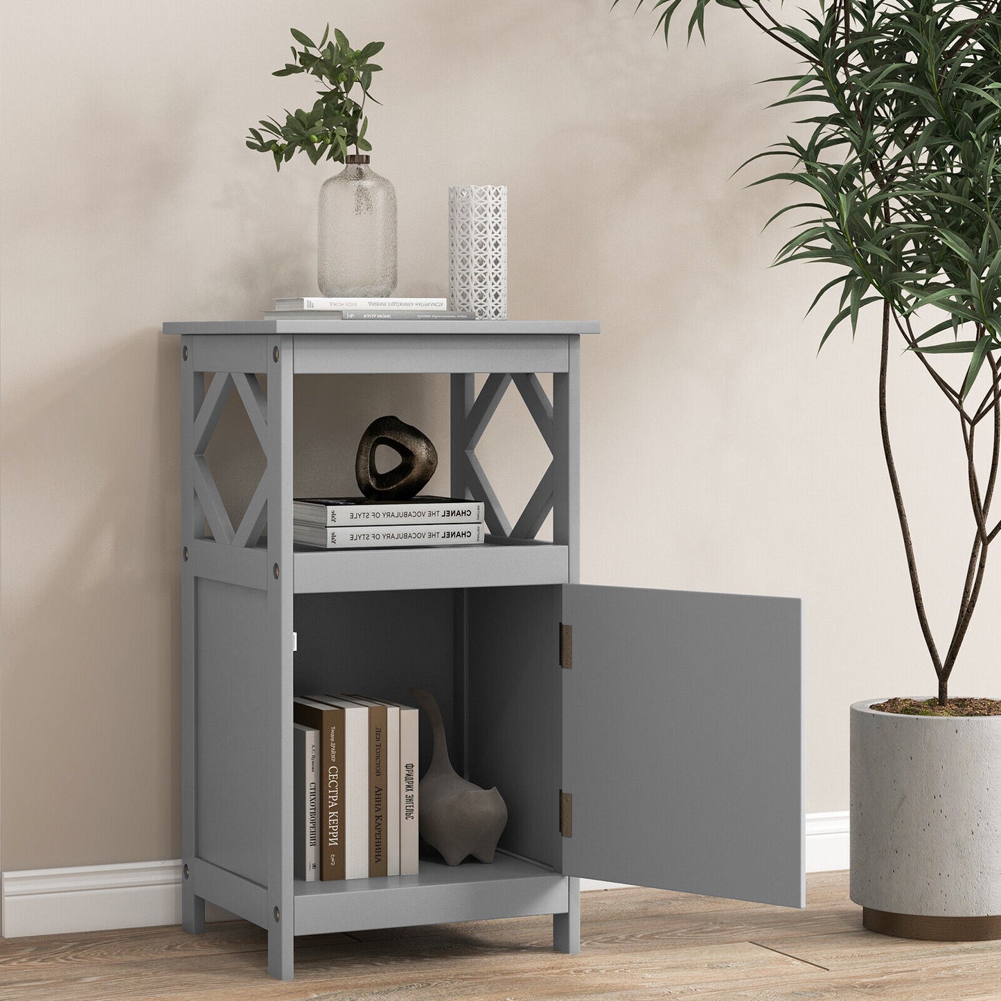 Stylish Bathroom Floor Cabinet with Open Shelf & Single Door Storage