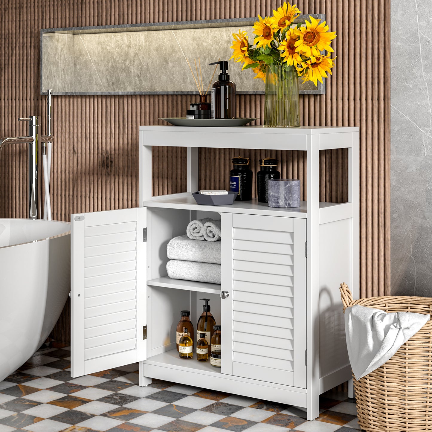 Stylish Freestanding Bathroom Cabinet with Adjustable Shelf & Shutter Doors