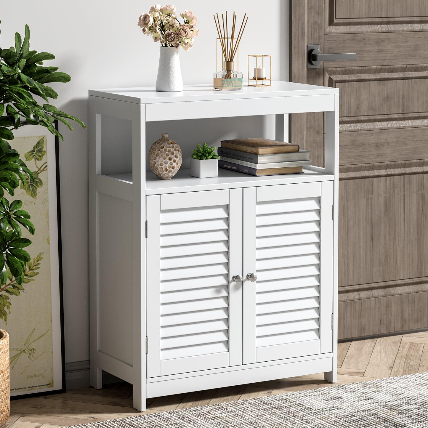 Stylish Freestanding Bathroom Cabinet with Adjustable Shelf & Shutter Doors
