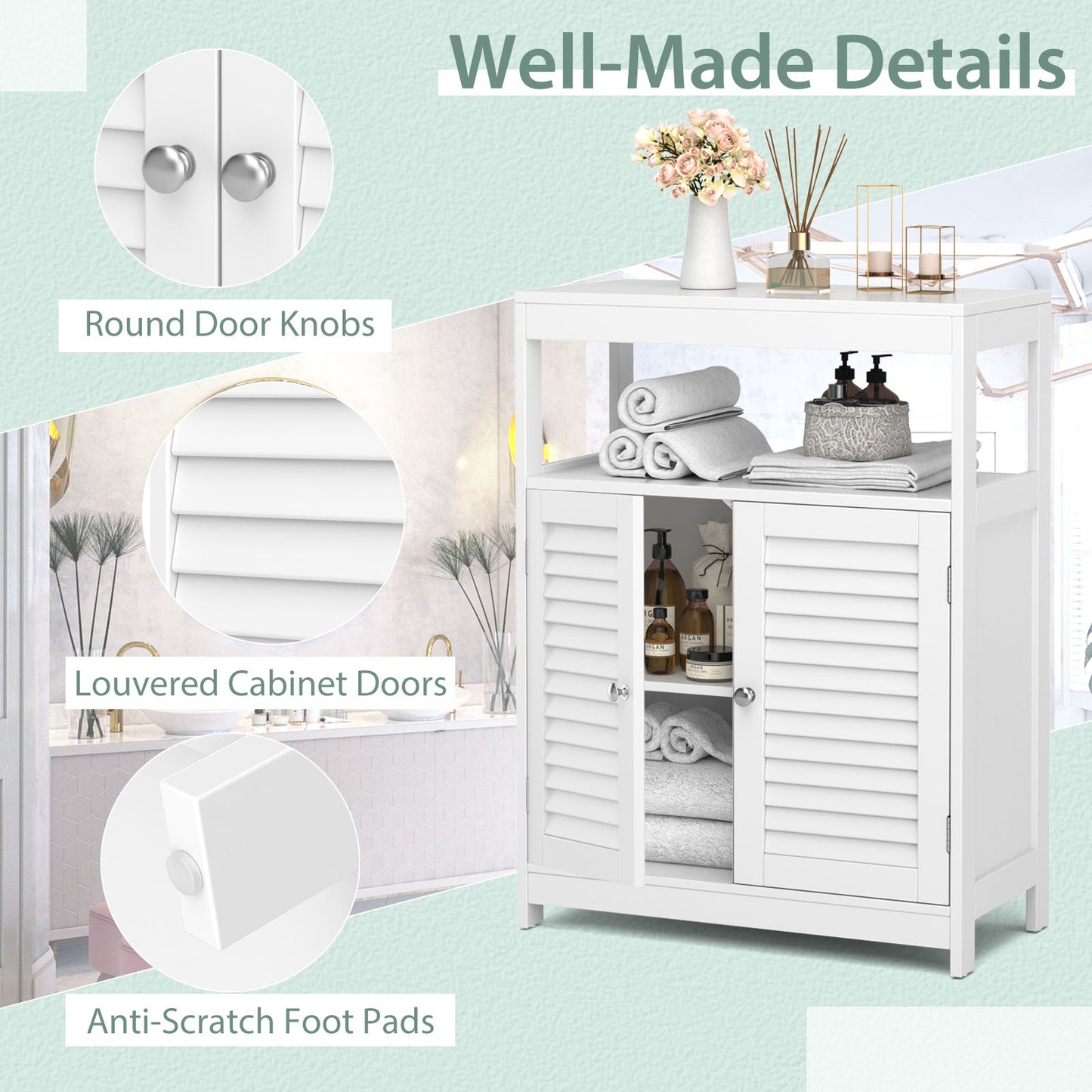 Stylish Freestanding Bathroom Cabinet with Adjustable Shelf & Shutter Doors