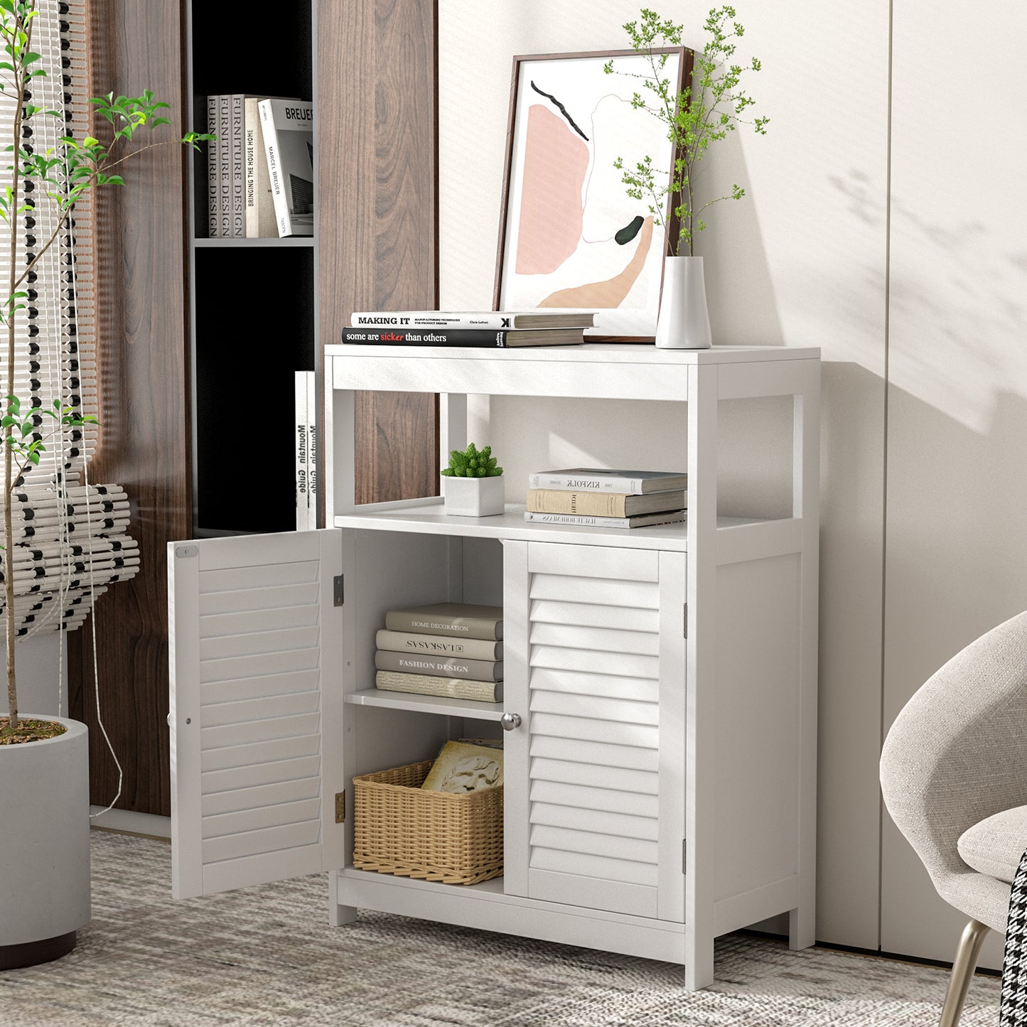 Stylish Freestanding Bathroom Cabinet with Adjustable Shelf & Shutter Doors