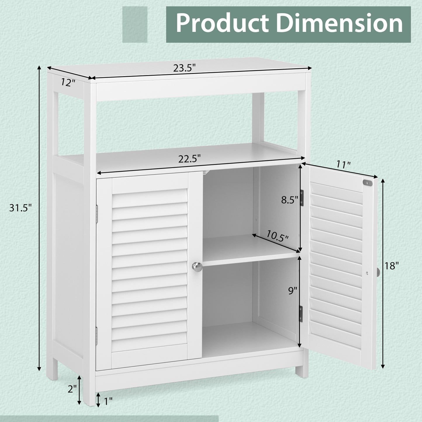 Stylish Freestanding Bathroom Cabinet with Adjustable Shelf & Shutter Doors
