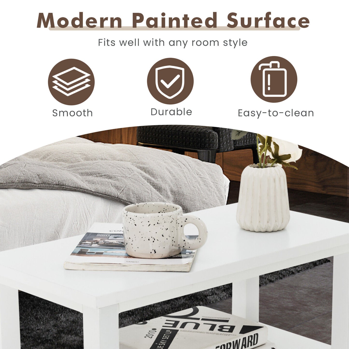 Set of 2 Modern Wooden End Tables with Storage Shelf and Drawers White