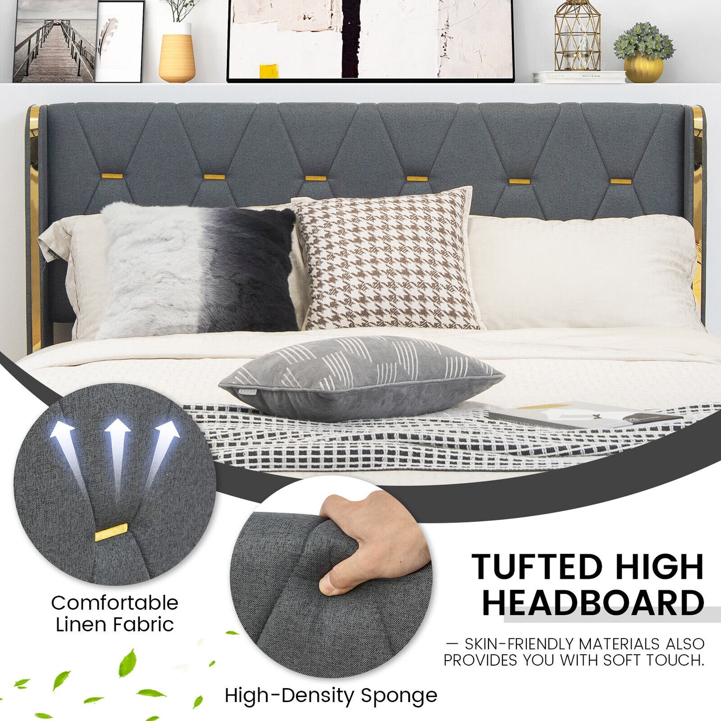 Modern Upholstered Platform Bed Frame with Tufted Headboard & 4 Storage Drawers – Full/Queen Size
