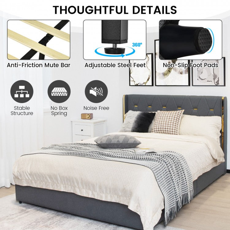 Modern Upholstered Platform Bed Frame with Tufted Headboard & 4 Storage Drawers – Full/Queen Size