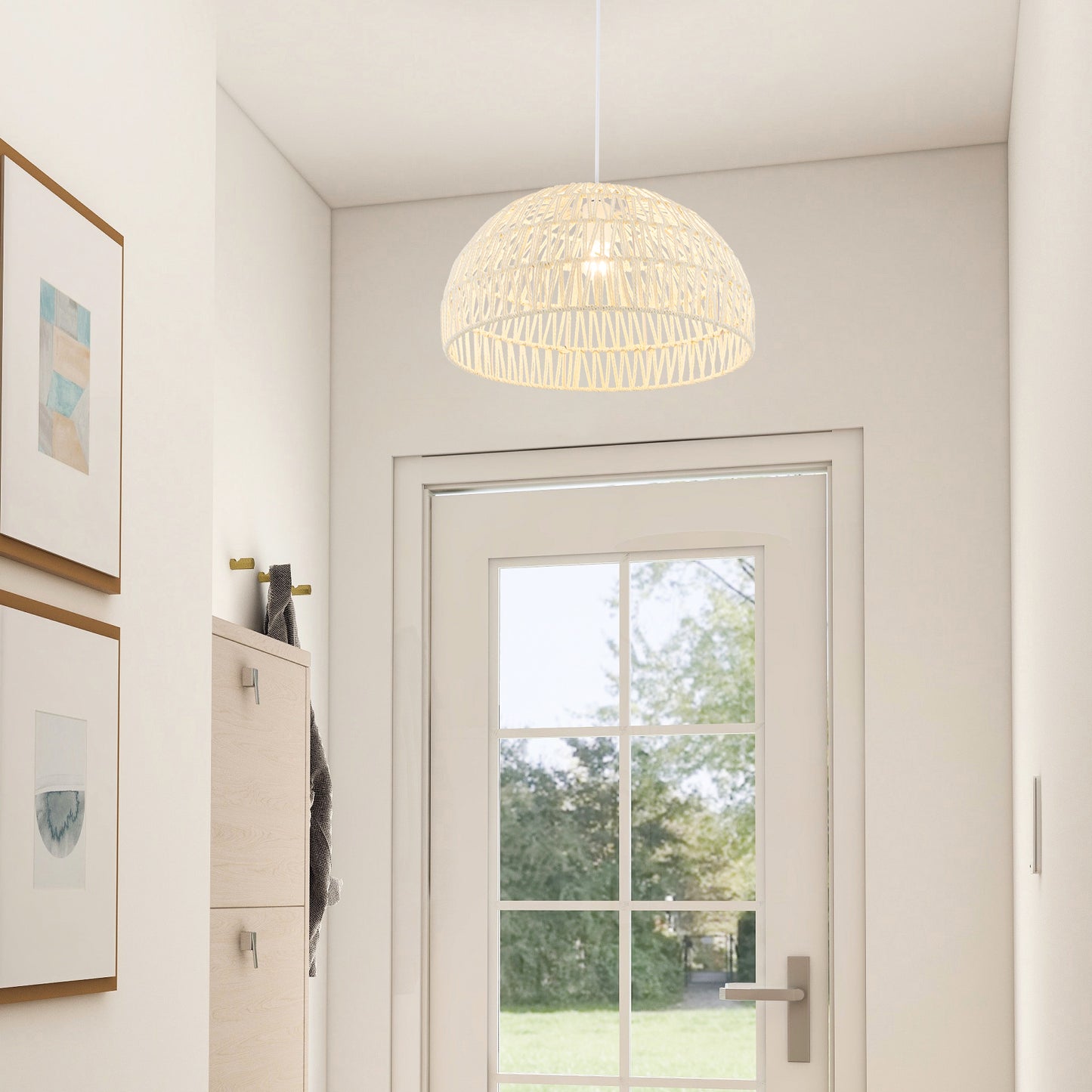 Stylish Farmhouse Rattan Pendant Light with Adjustable Rope for Versatile Spaces