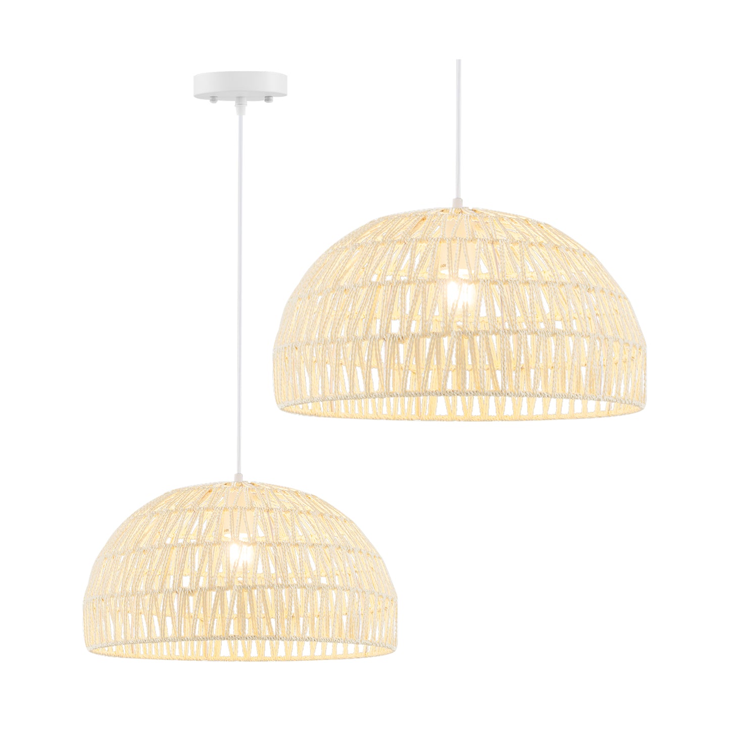 Stylish Farmhouse Rattan Pendant Light with Adjustable Rope for Versatile Spaces