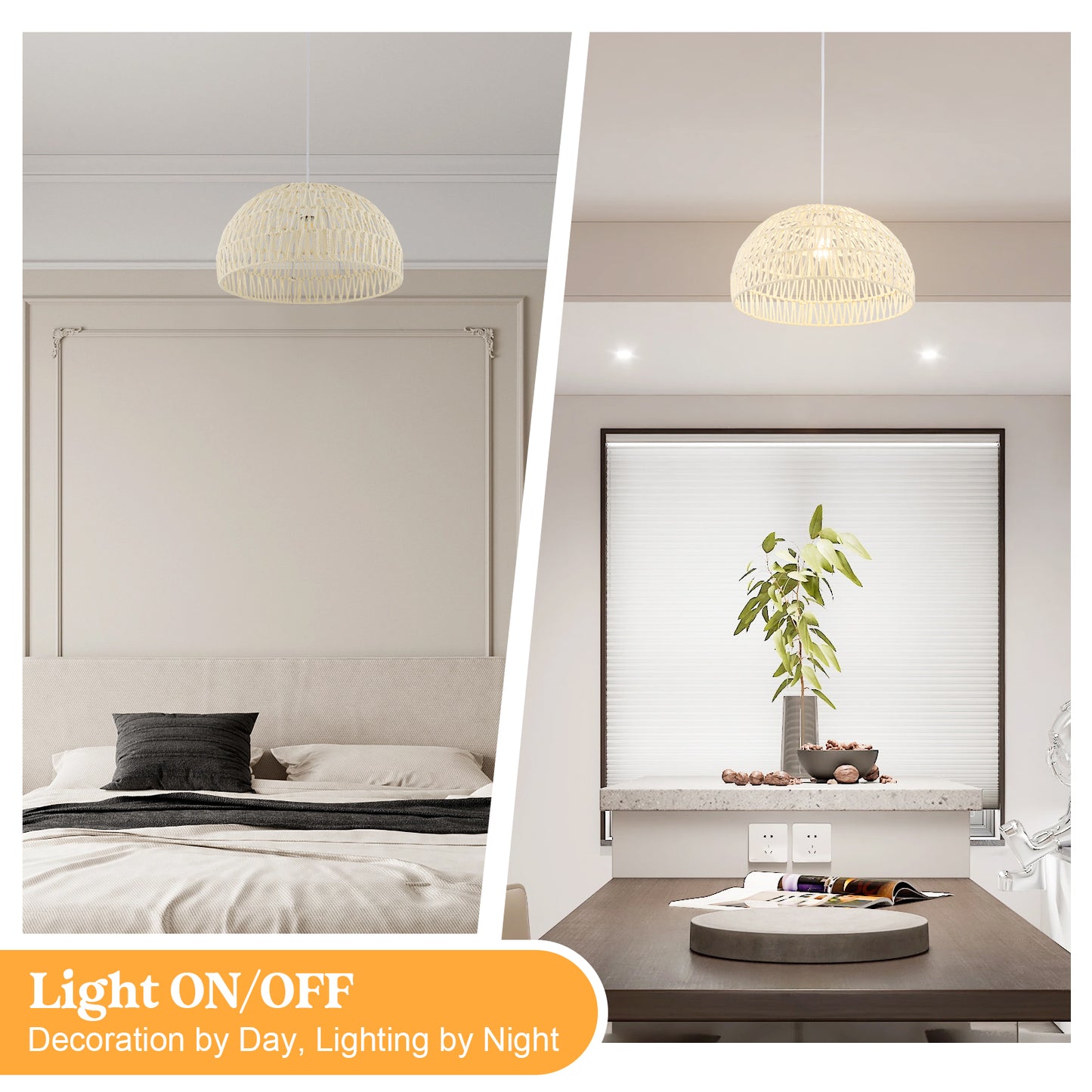 Stylish Farmhouse Rattan Pendant Light with Adjustable Rope for Versatile Spaces