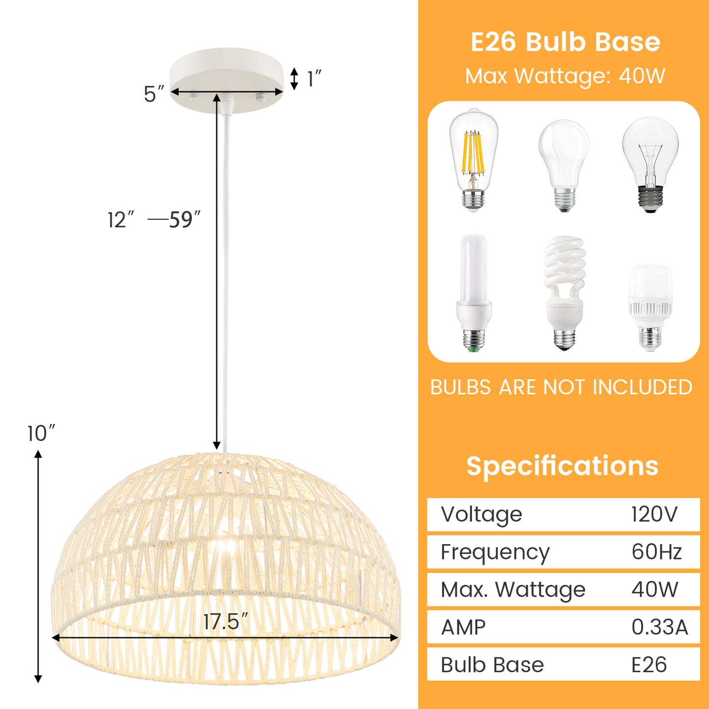 Stylish Farmhouse Rattan Pendant Light with Adjustable Rope for Versatile Spaces