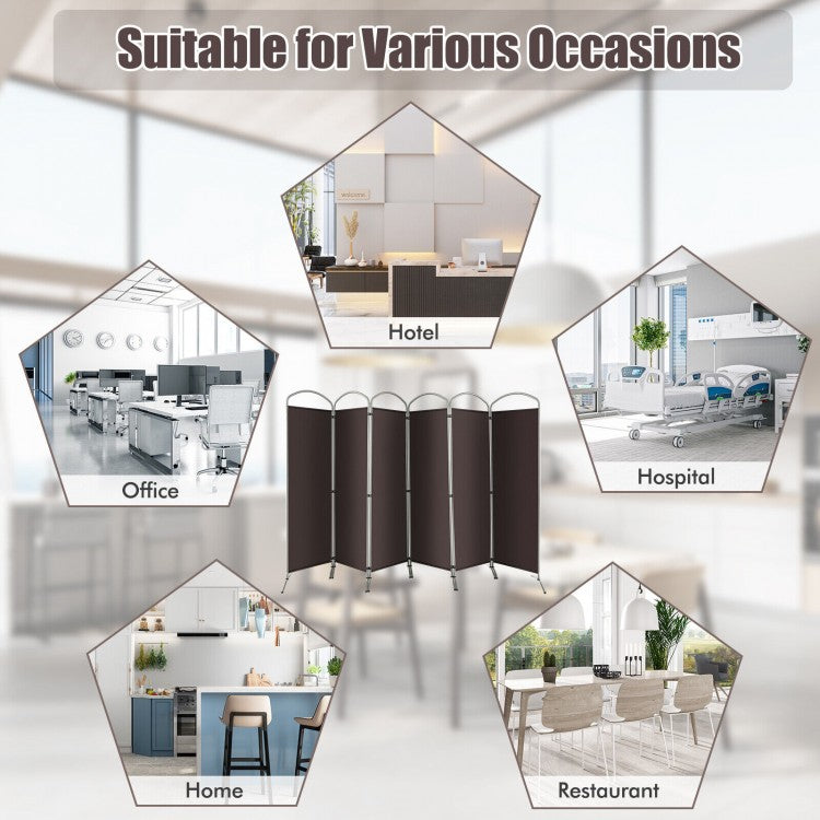 6 Foot 6-Panel Folding Freestanding Room Divider for Ultimate Privacy - Brown