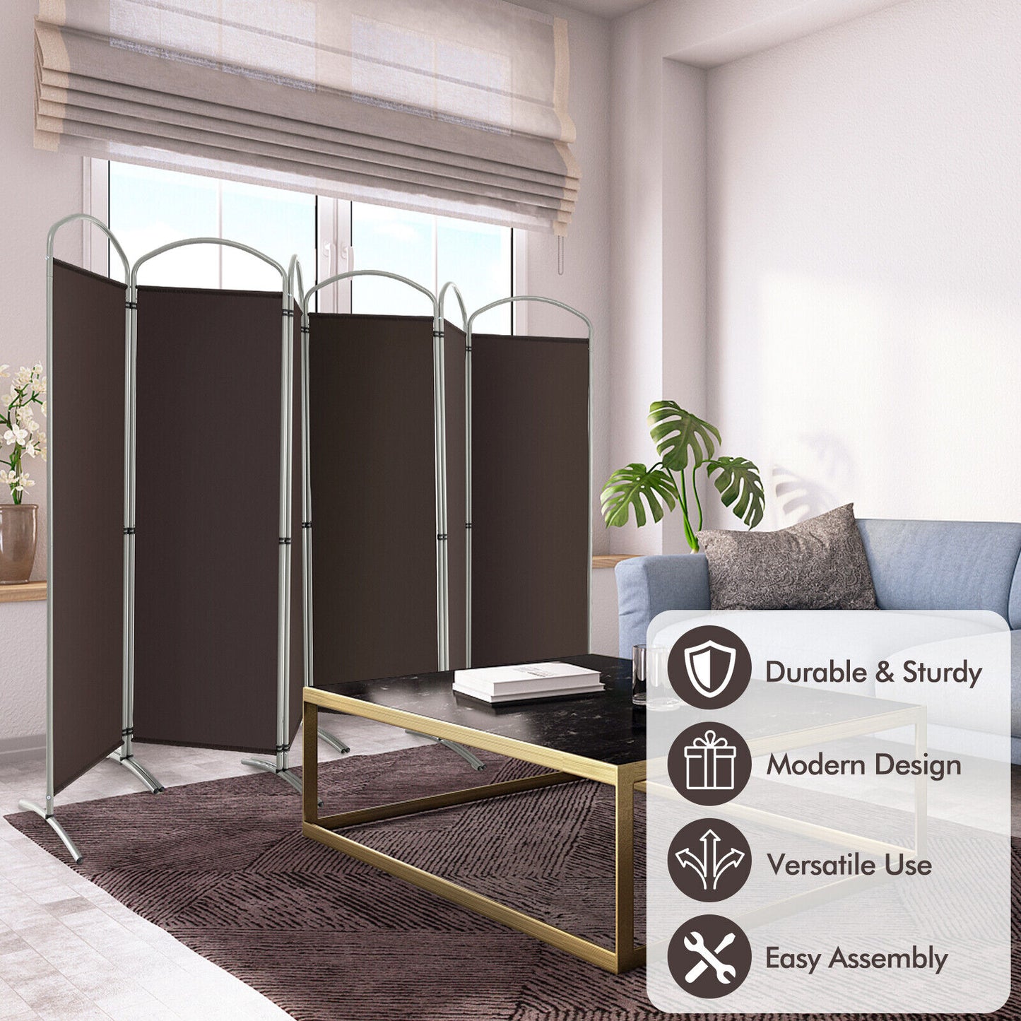 6 Foot 6-Panel Folding Freestanding Room Divider for Ultimate Privacy - Brown