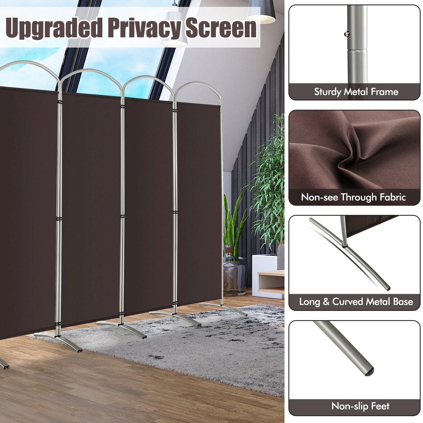 6 Foot 6-Panel Folding Freestanding Room Divider for Ultimate Privacy - Brown