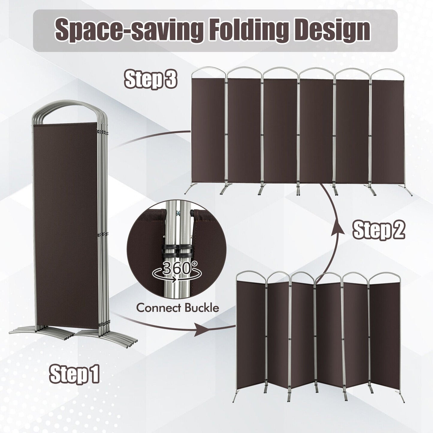 6 Foot 6-Panel Folding Freestanding Room Divider for Ultimate Privacy - Brown