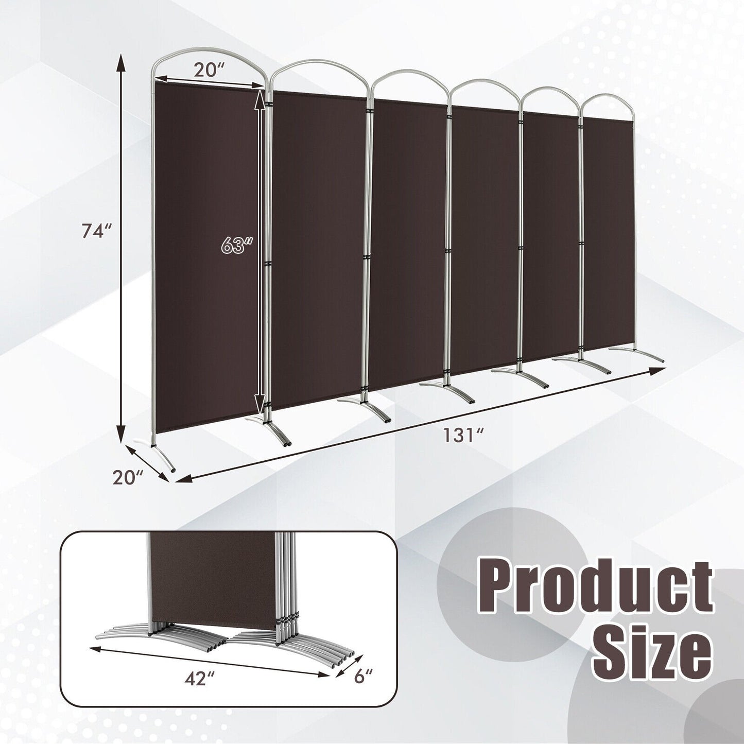 6 Foot 6-Panel Folding Freestanding Room Divider for Ultimate Privacy - Brown