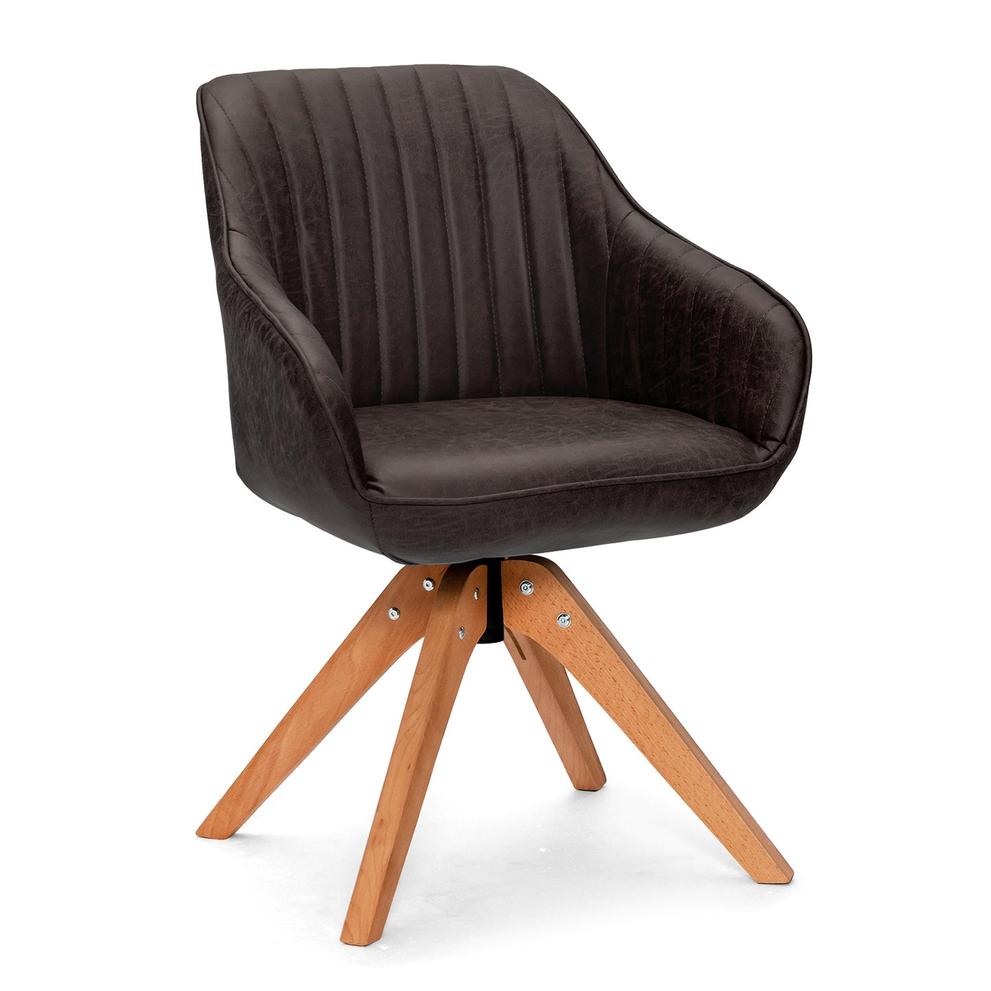 Modern Mid-Century Swivel Chair with PU Leather and Wooden Base