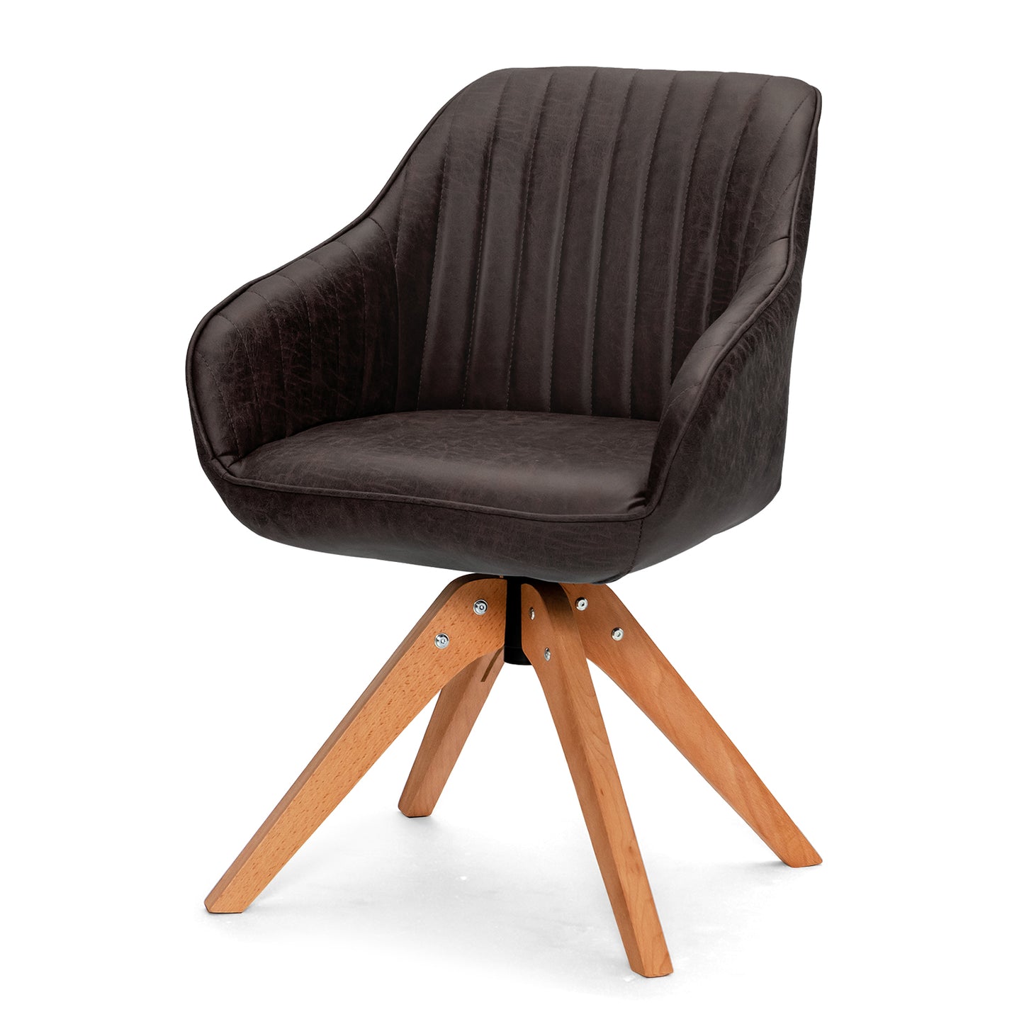 Modern Mid-Century Swivel Chair with PU Leather and Wooden Base