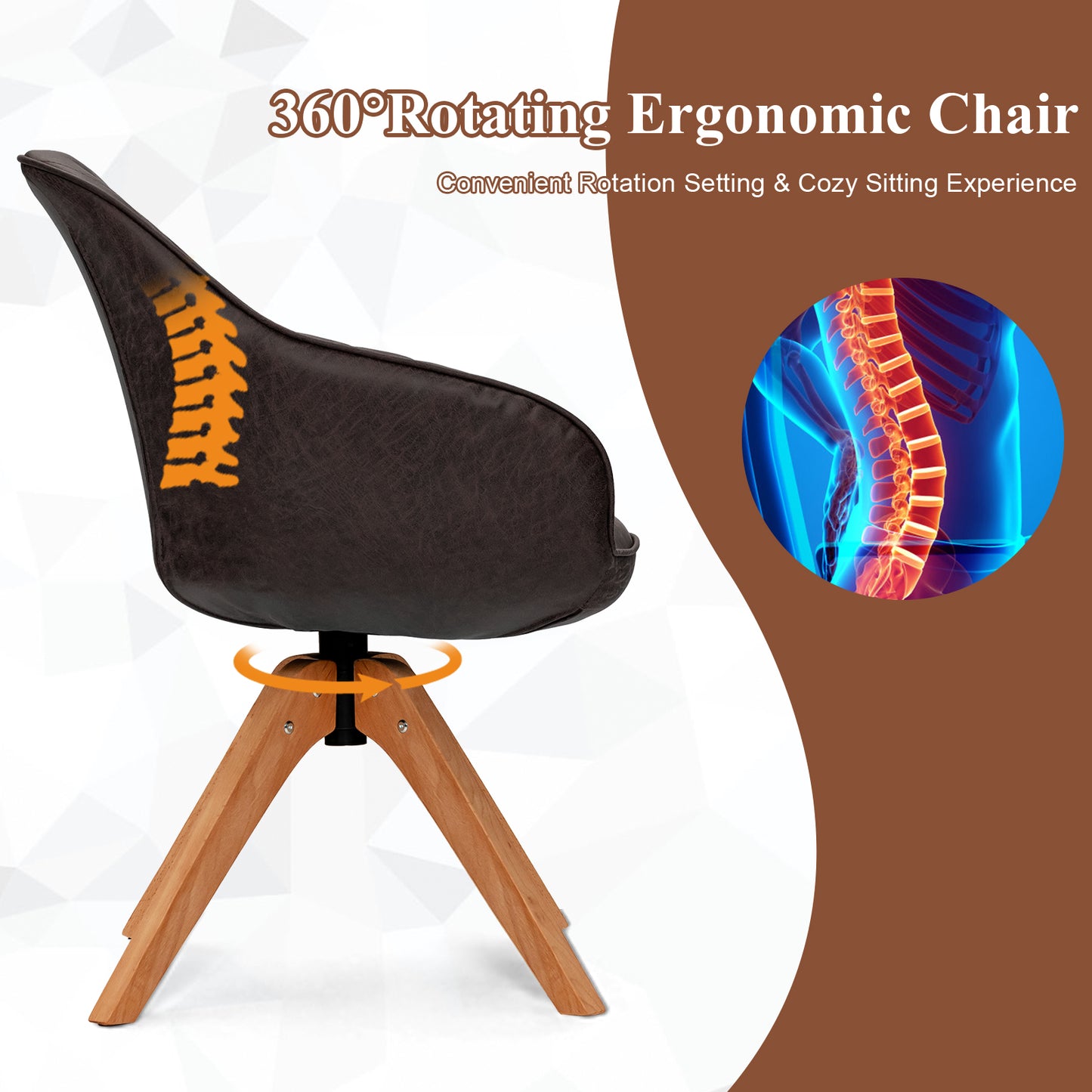 Modern Mid-Century Swivel Chair with PU Leather and Wooden Base