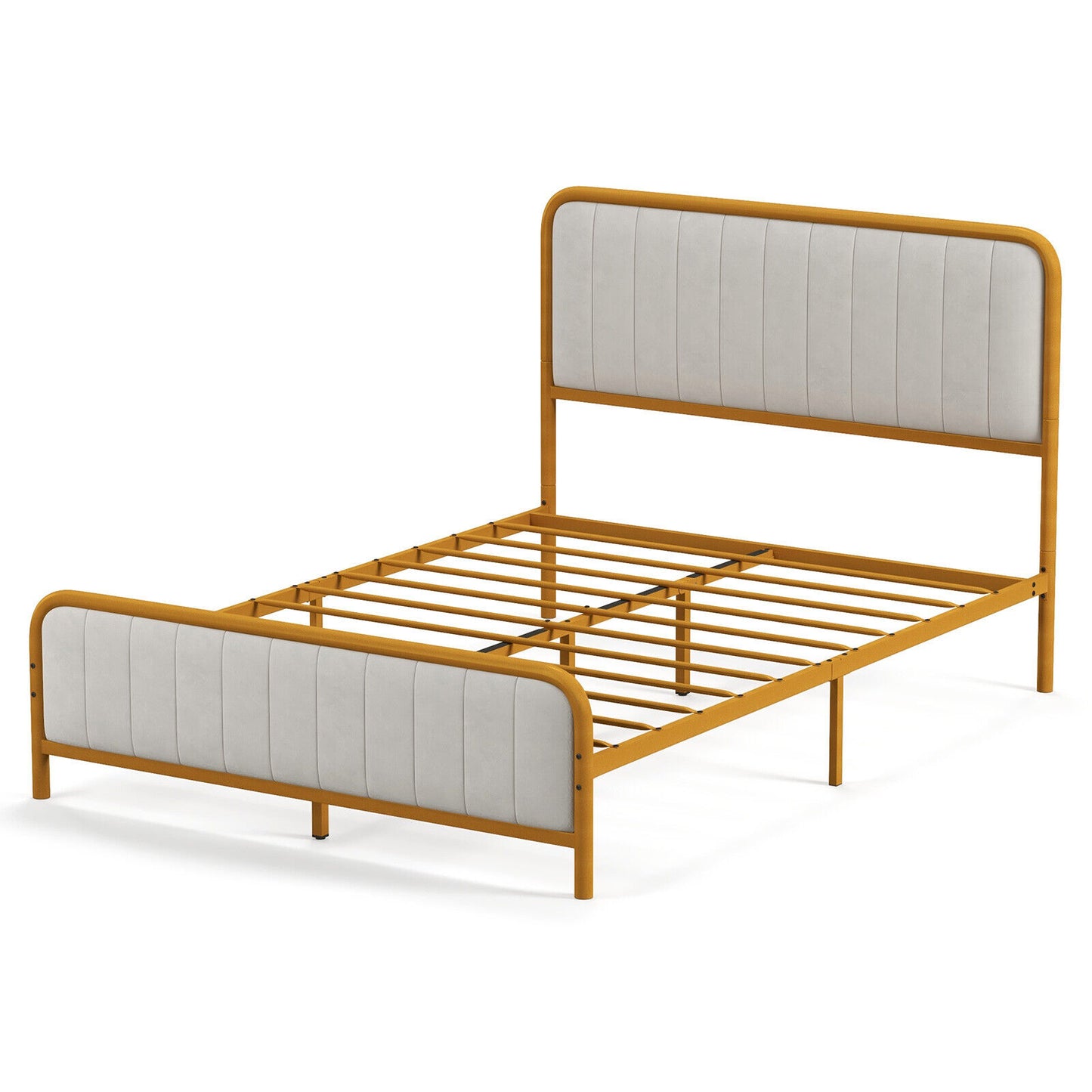Premium Gold Upholstered Platform Bed Frame with Luxurious Velvet Headboard – Full Size
