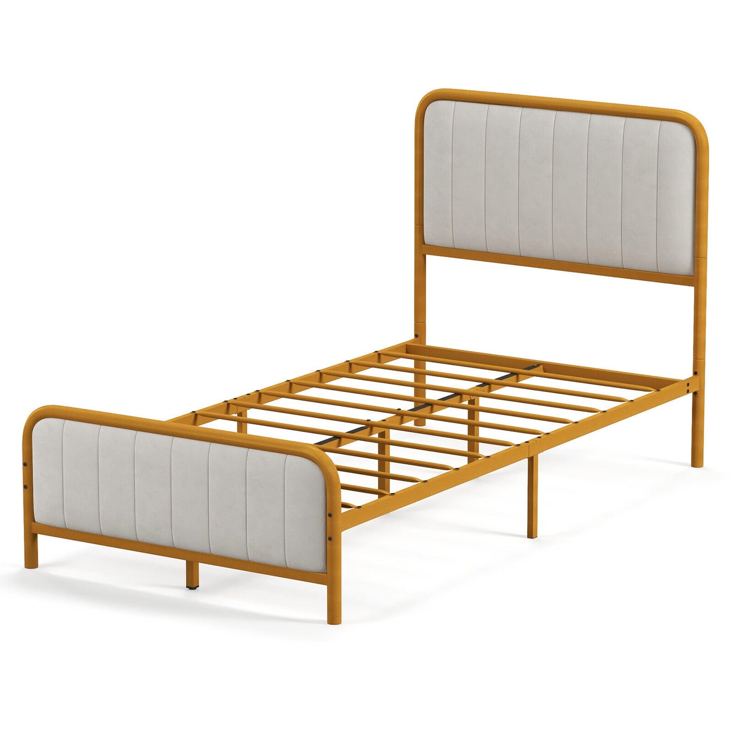 Premium Gold Upholstered Platform Bed Frame with Luxurious Velvet Headboard – Twin Size