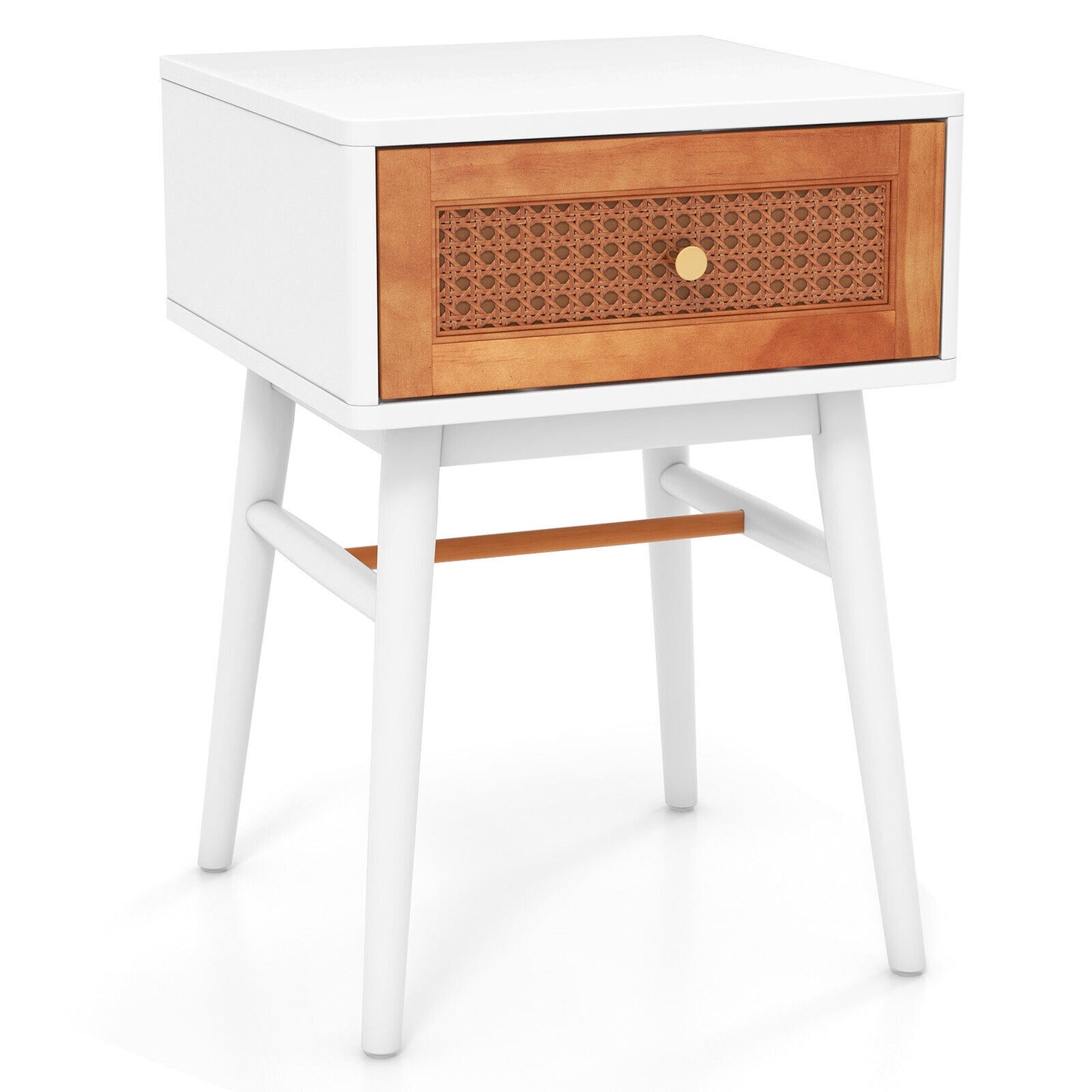 Stylish 1-Drawer Bedside Table with Sleek Handle and Sturdy Wood Legs White