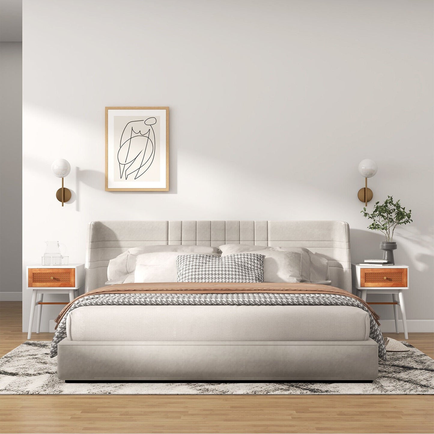 Stylish 1-Drawer Bedside Table with Sleek Handle and Sturdy Wood Legs White