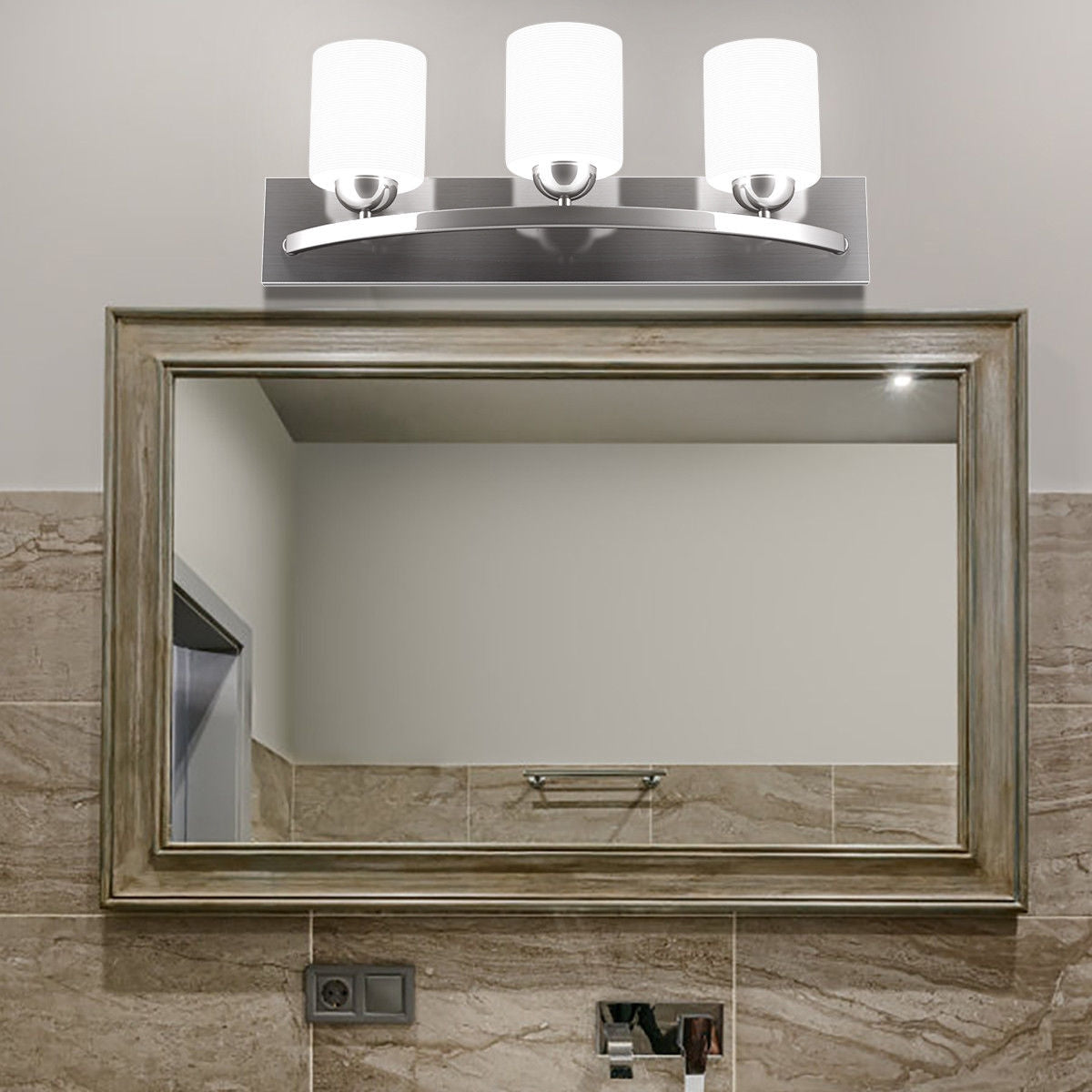 Elegant 3 Light Brushed Nickel Vanity Wall Sconce with Frosted Glass Shades