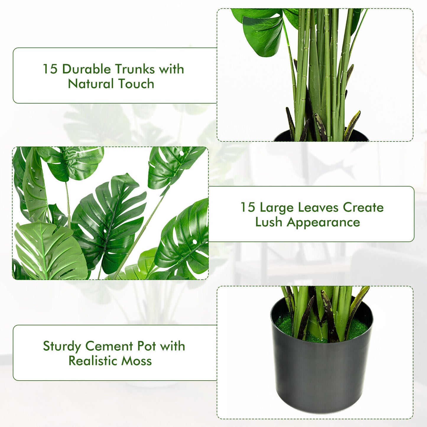 5 Foot Artificial Monstera Deliciosa Tree – Lifelike Faux Plant for Indoor & Outdoor Décor