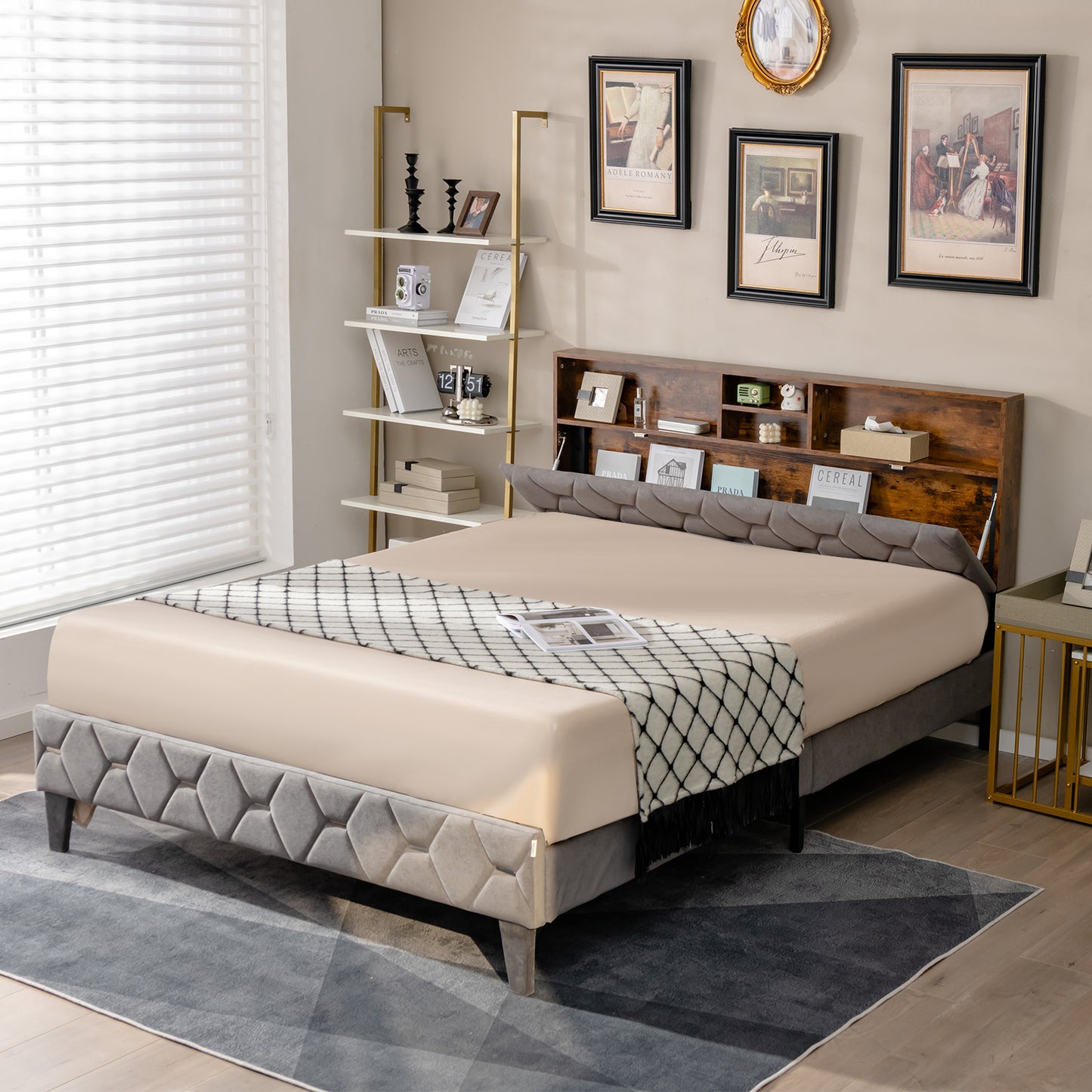 Premium Upholstered Bed Frame with Storage Headboard – Full & Queen Size