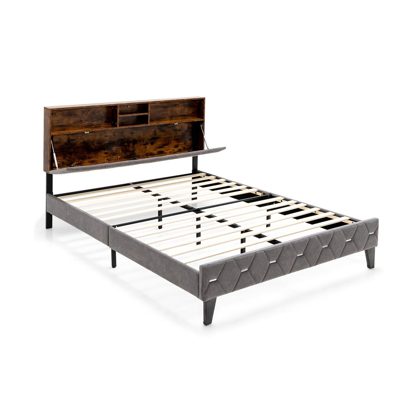 Premium Upholstered Bed Frame with Storage Headboard – Full & Queen Size