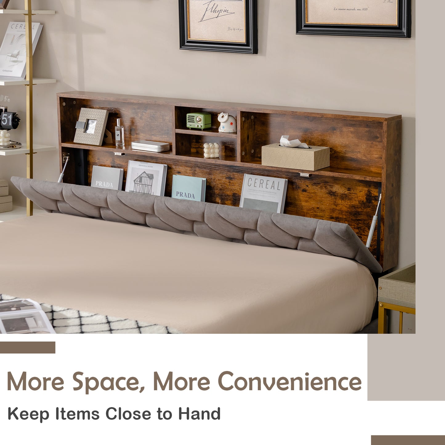 Premium Upholstered Bed Frame with Storage Headboard – Full & Queen Size