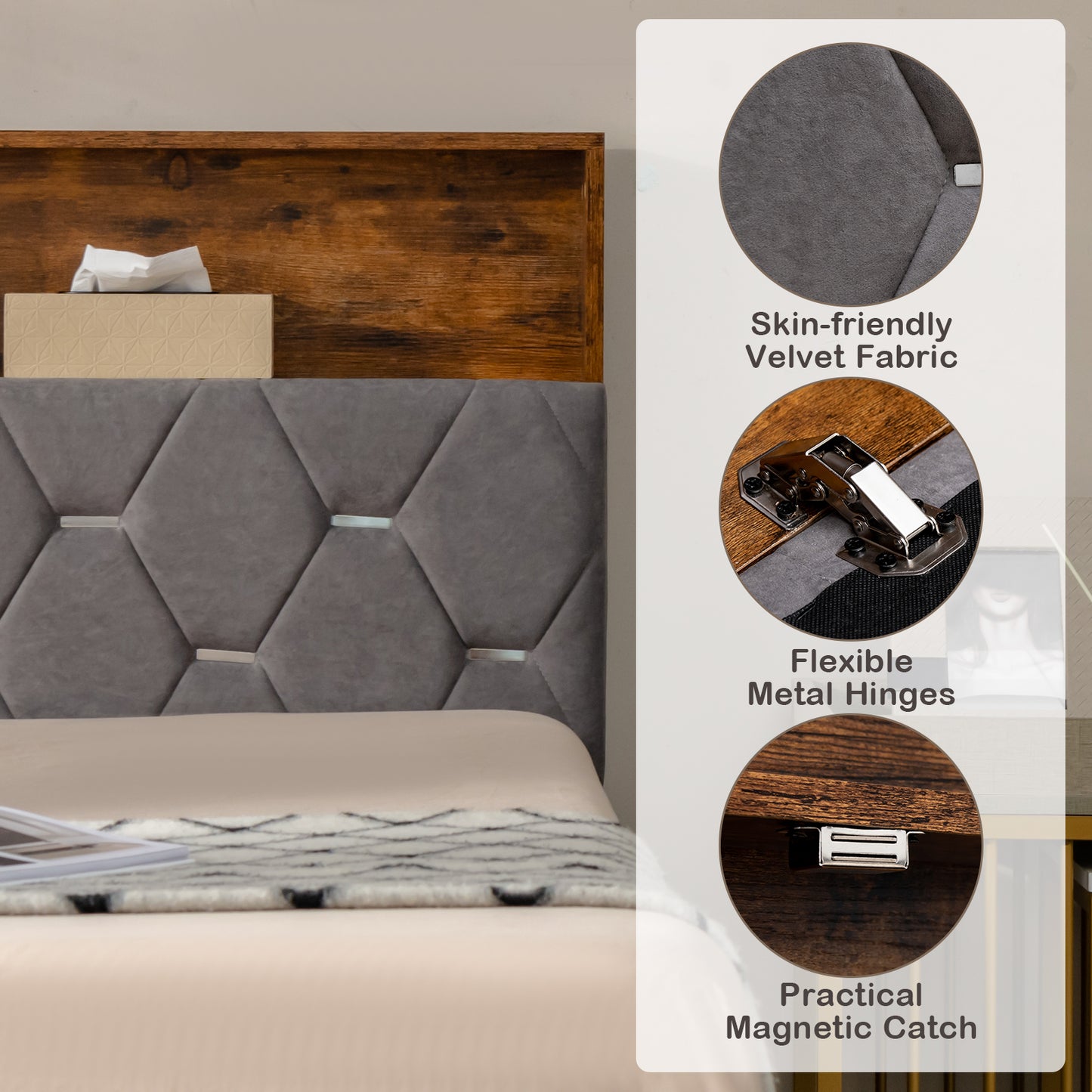 Premium Upholstered Bed Frame with Storage Headboard – Full & Queen Size