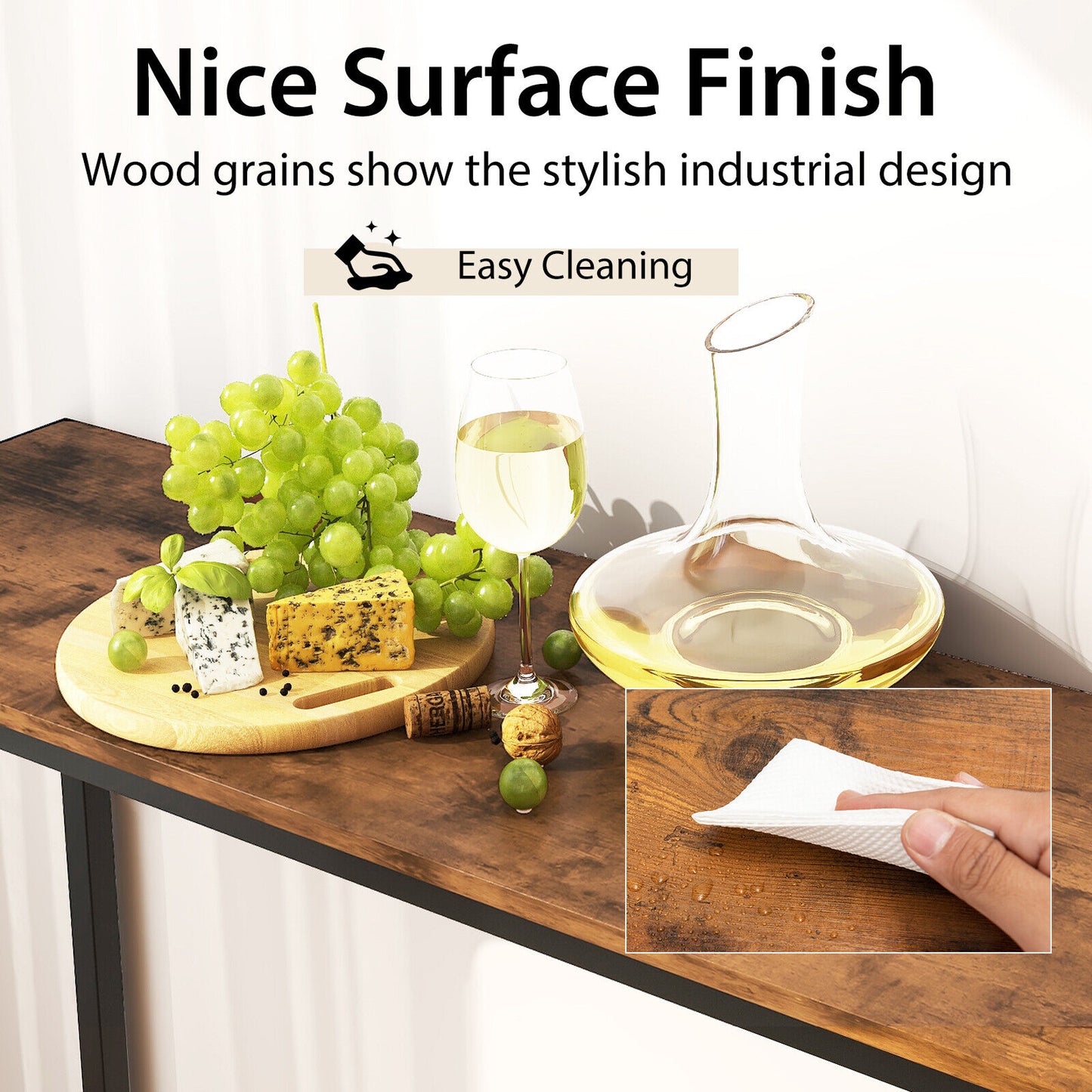 Industrial 3 Piece Bar Table Set with Metal Frame and Wood Top for Kitchen or Dining
