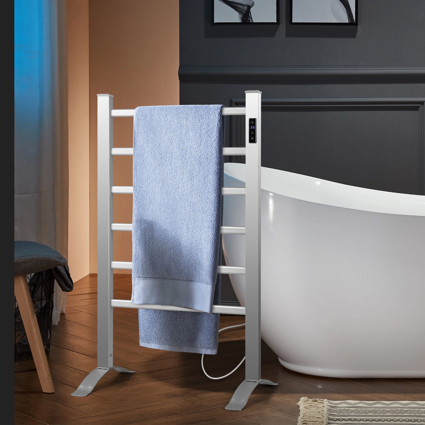 Freestanding & Wall-Mounted 6 Bar Towel Warmer with Timer & LED Display