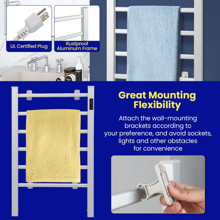Freestanding & Wall-Mounted 6 Bar Towel Warmer with Timer & LED Display
