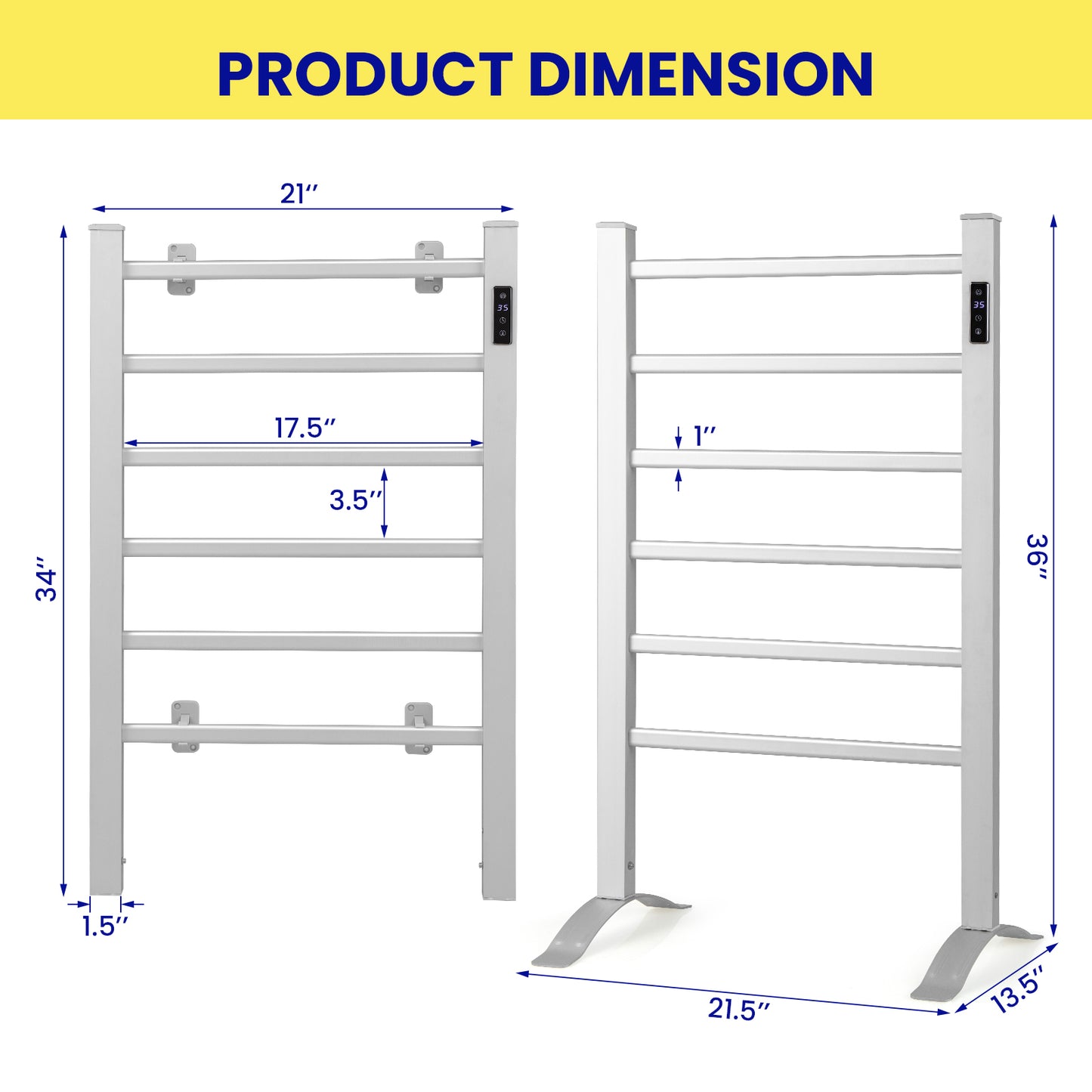 Freestanding & Wall-Mounted 6 Bar Towel Warmer with Timer & LED Display