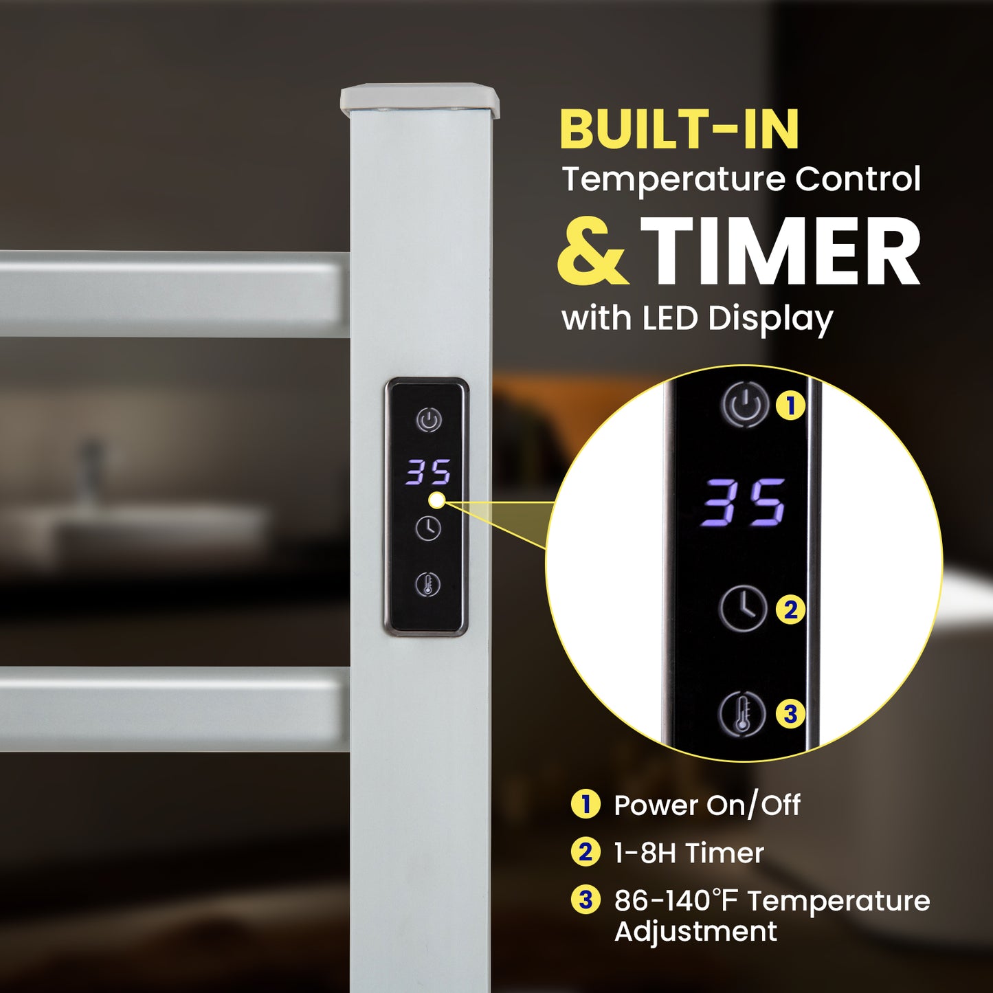 Freestanding & Wall-Mounted 6 Bar Towel Warmer with Timer & LED Display