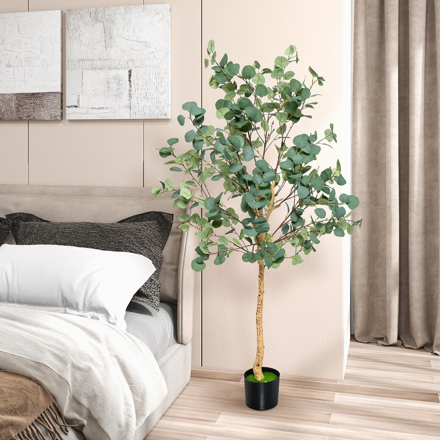 5.5ft Lifelike Artificial Eucalyptus Tree with 517 Silver Dollar Leaves for Home & Office Decor