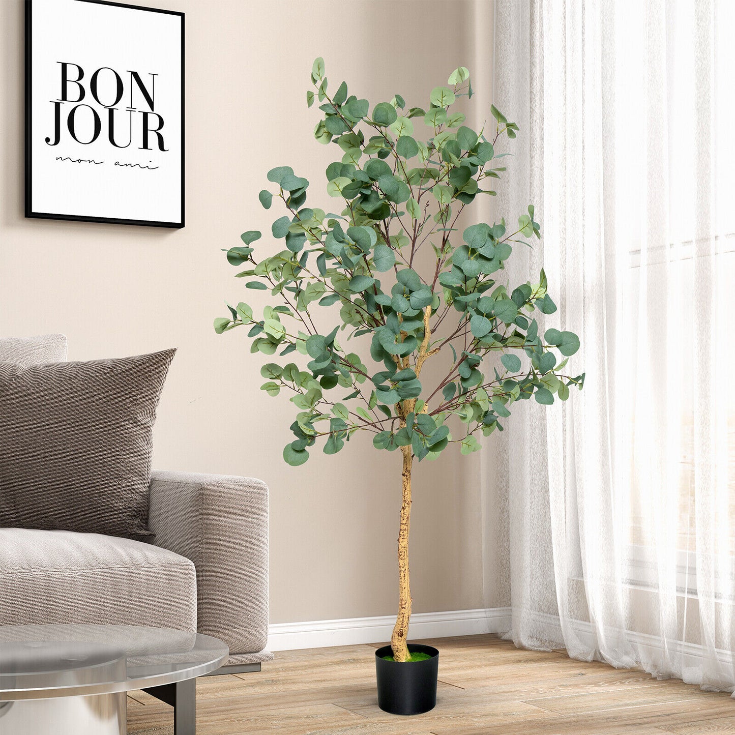 5.5ft Lifelike Artificial Eucalyptus Tree with 517 Silver Dollar Leaves for Home & Office Decor