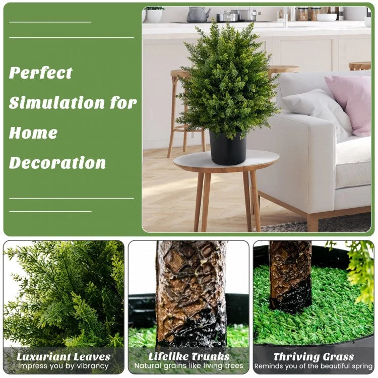 Set of 2 Artificial Cedar Topiary Trees in Cement Pots – Lifelike Home & Office Décor