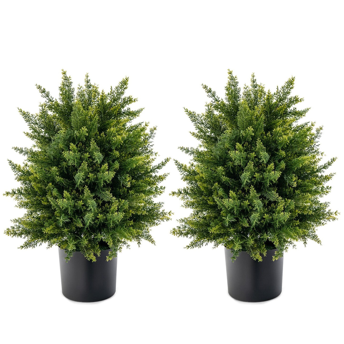 Set of 2 Artificial Cedar Topiary Trees in Cement Pots – Lifelike Home & Office Décor